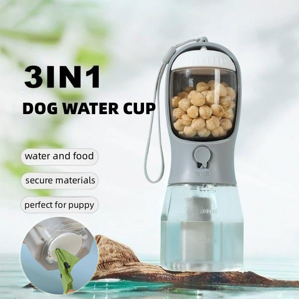 3-in-1 Dog Water Bottle with Food & Waste Bag Holder - Pets Personalized