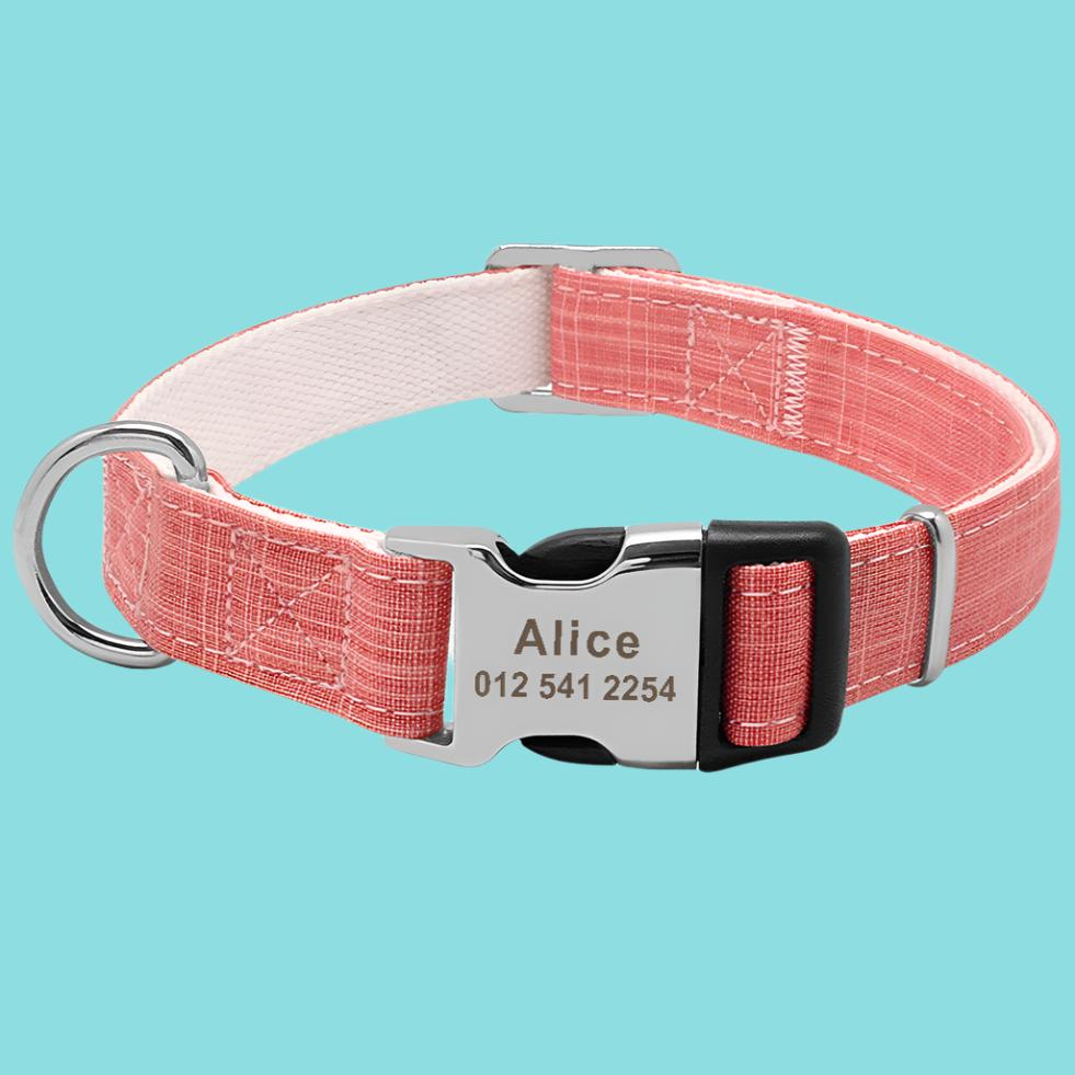 Personalized Dog Collar with Engraved ID Tag - Adjustable Nylon Custom Collar - Pets Personalized