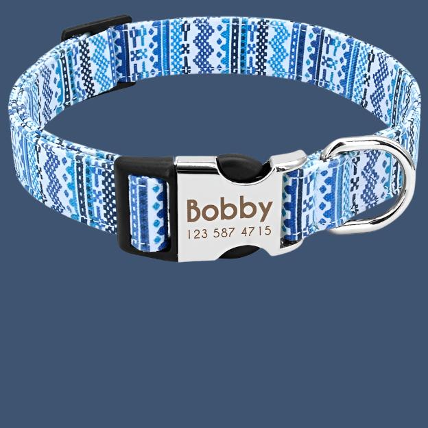 Personalized Dog Collar with Engraved ID Tag - Adjustable Nylon Custom Collar - Pets Personalized