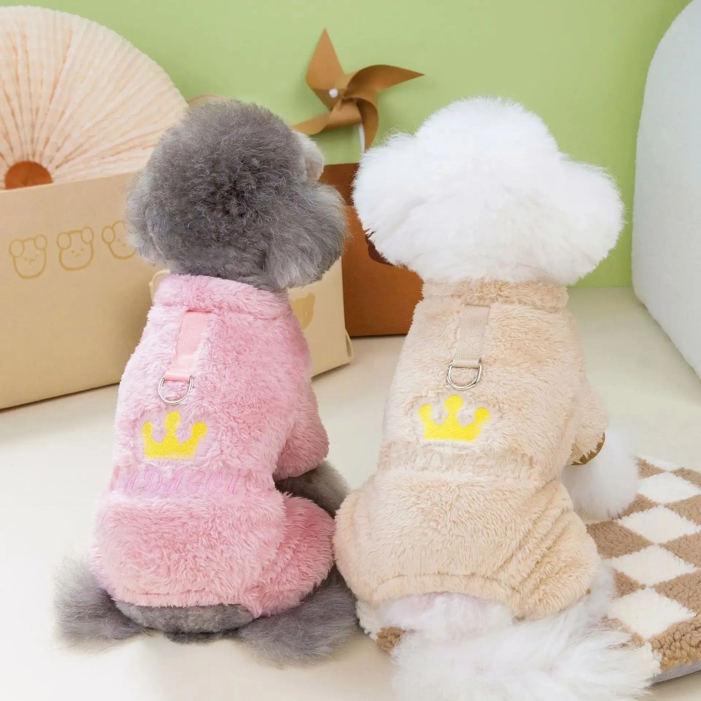 Soft Fleece Dog Jumpsuit with Crown Design - Pets Personalized