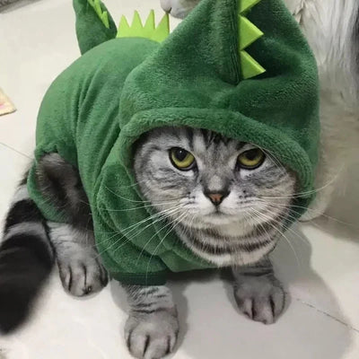 Dinosaur Cosplay Pet Hoodie – Warm Fleece Costume for Cats & Small Dogs - Pets Personalized