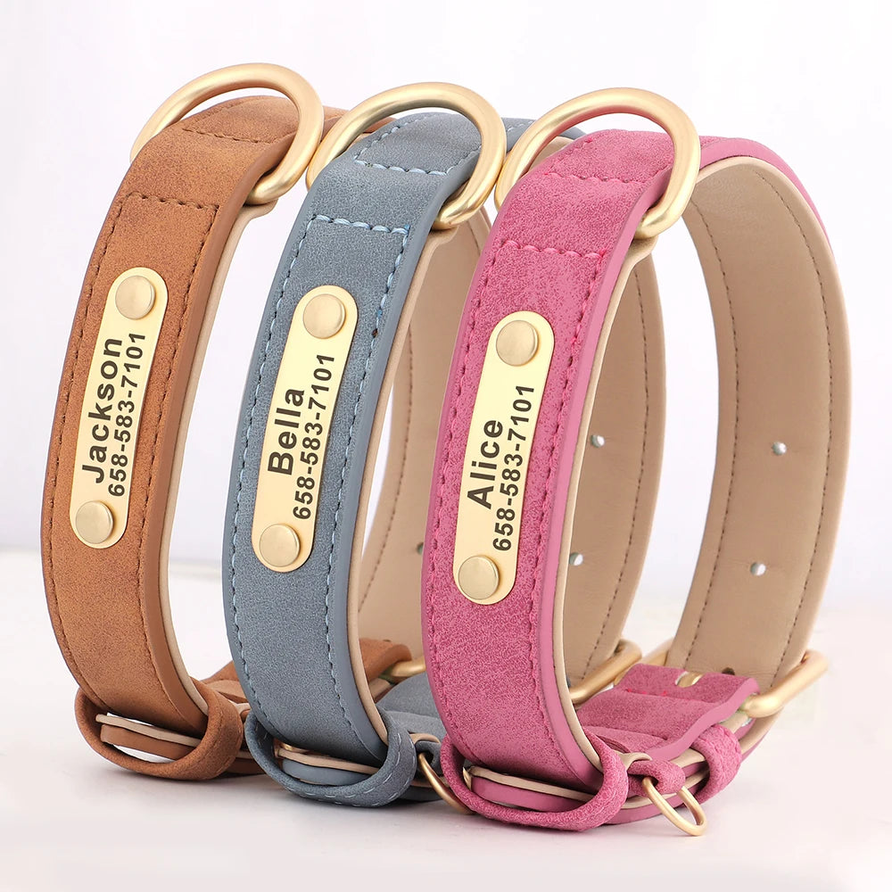 Personalized Engraved PU Leather Dog Collar - Pets Personalized