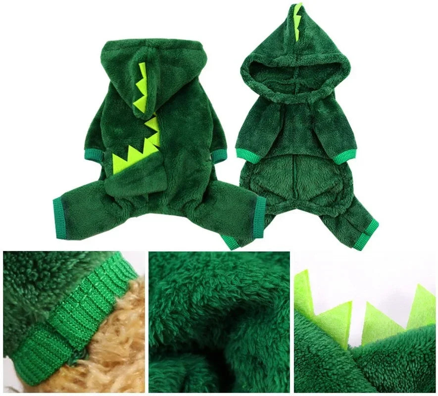 Dinosaur Cosplay Pet Hoodie – Warm Fleece Costume for Cats & Small Dogs - Pets Personalized