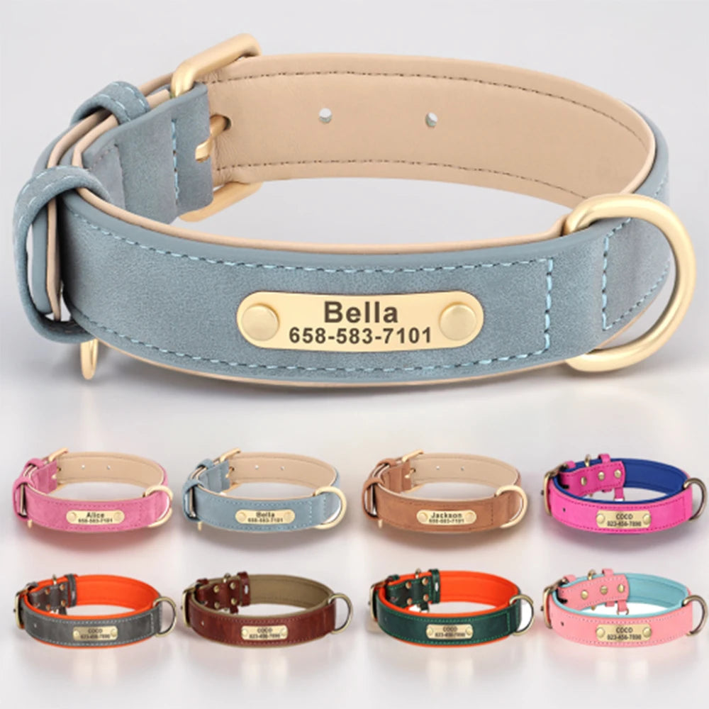 Personalized Engraved PU Leather Dog Collar - Pets Personalized