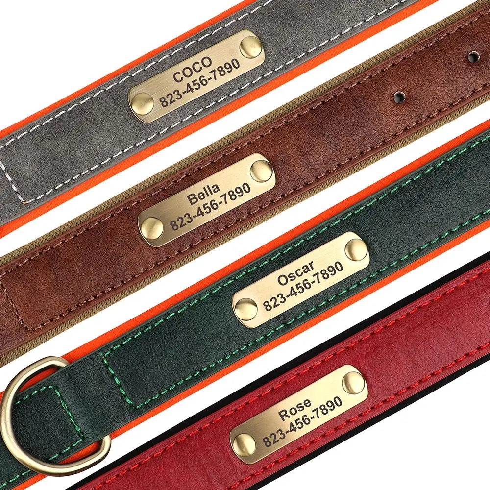 Personalized Engraved PU Leather Dog Collar - Pets Personalized