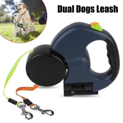 Retractable Dual Dog Leash with Light - Pets Personalized