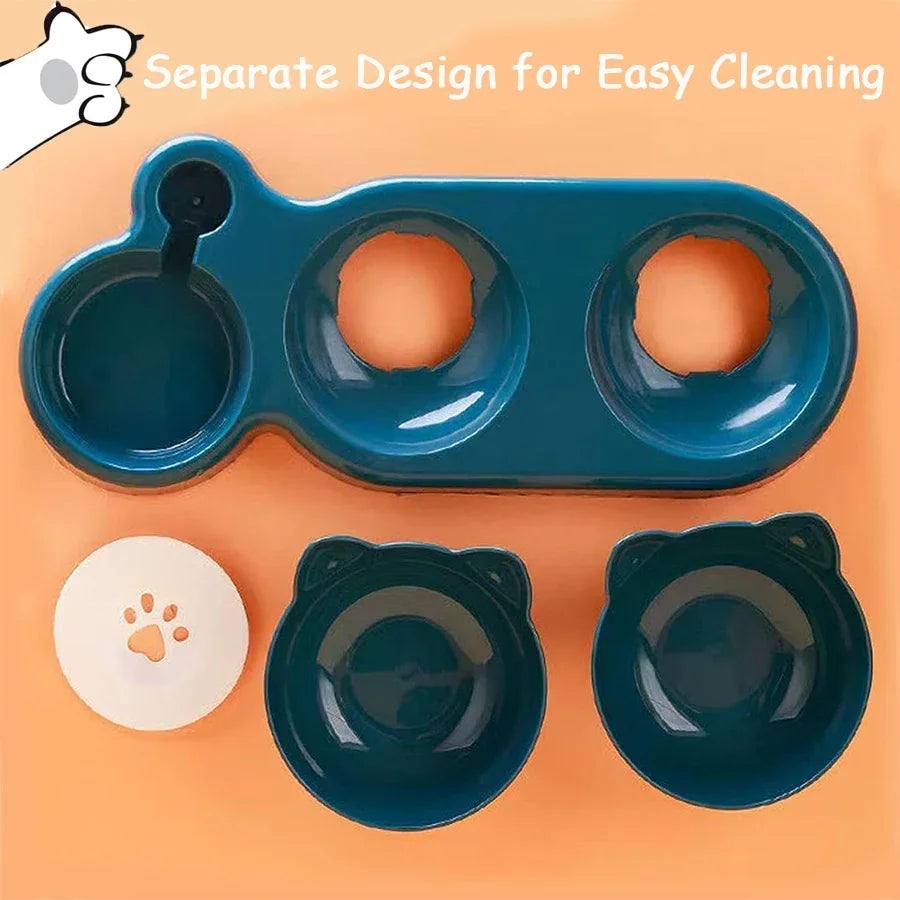 Triple Cat Bowls with Automatic Water Dispenser – Anti-Tipping, Neck Protection Design - Pets Personalized