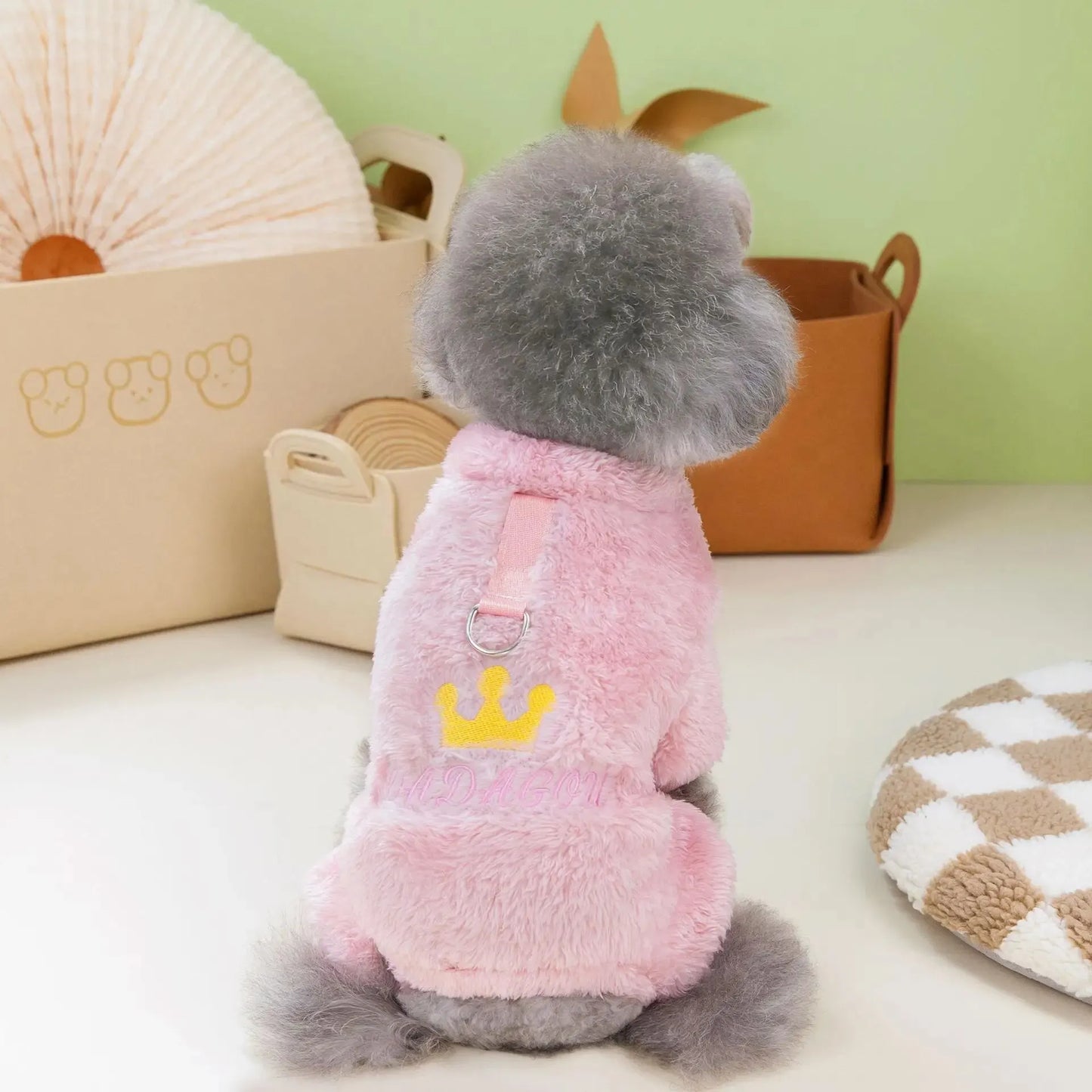 Soft Fleece Dog Jumpsuit with Crown Design - Pets Personalized