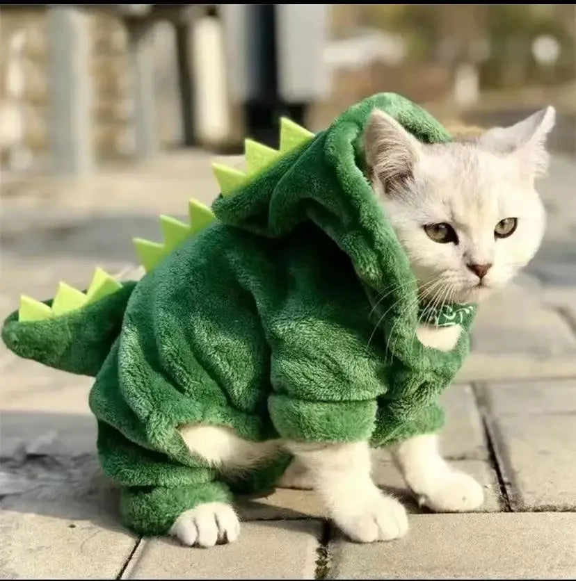 Dinosaur Cosplay Pet Hoodie – Warm Fleece Costume for Cats & Small Dogs - Pets Personalized