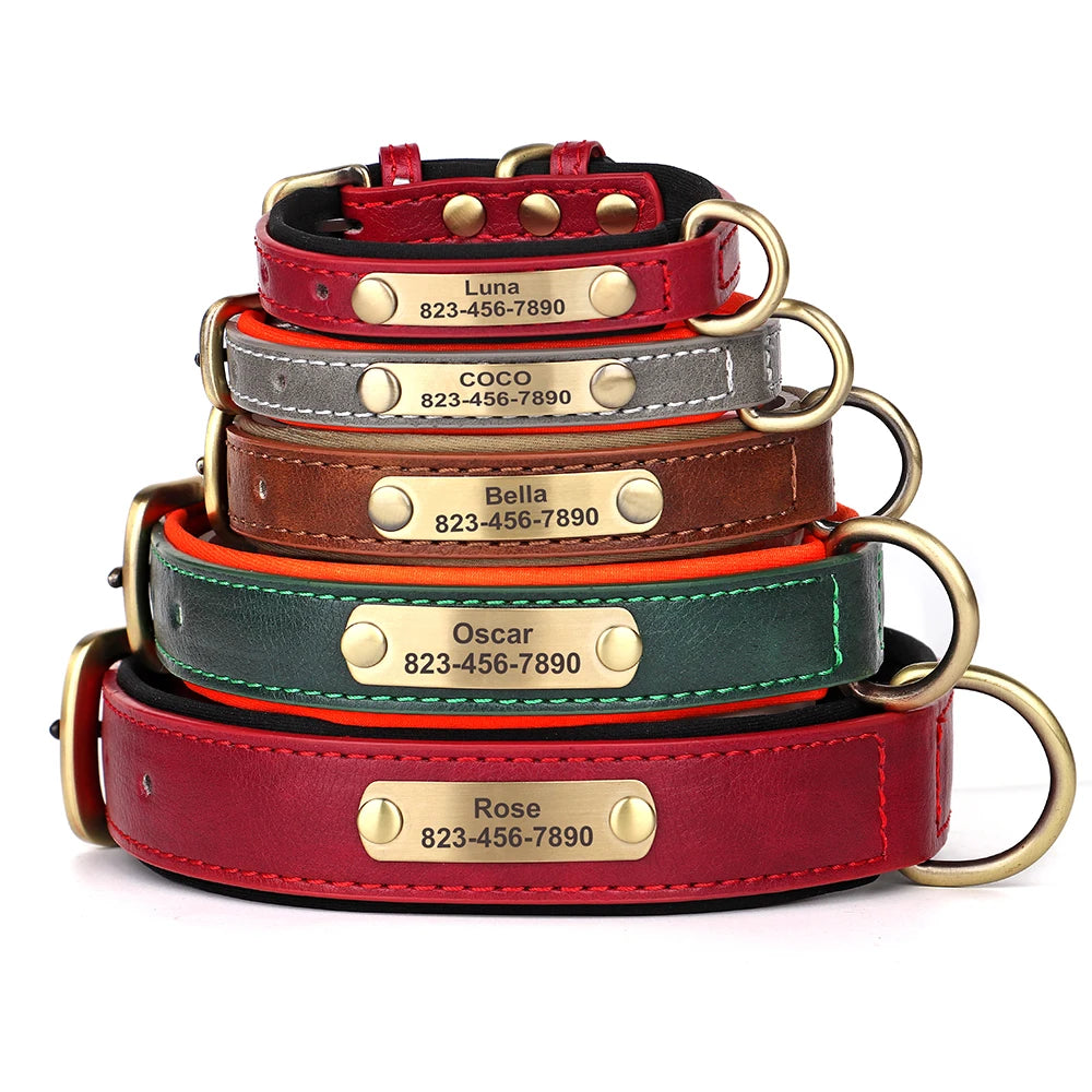 Personalized Engraved PU Leather Dog Collar - Pets Personalized