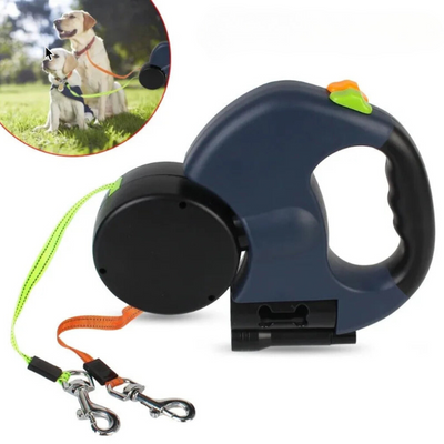 Retractable Dual Dog Leash with Light - Pets Personalized