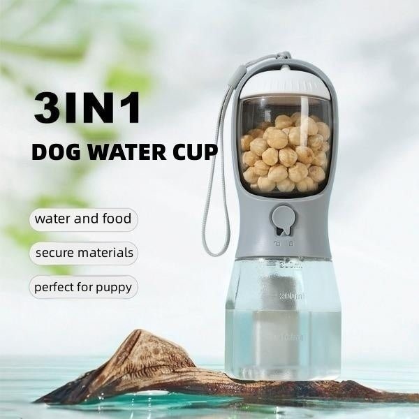 3-in-1 Dog Water Bottle with Food & Waste Bag Holder - Pets Personalized